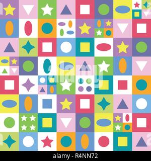 Colorful squares, stars, triangles and circles pattern Stock Vector