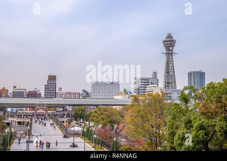 Osaka, Japan - November 22, 2018: Skyline of Osaka city with Tsutenkaku Tower, the eiffel tower of osaka Stock Photo