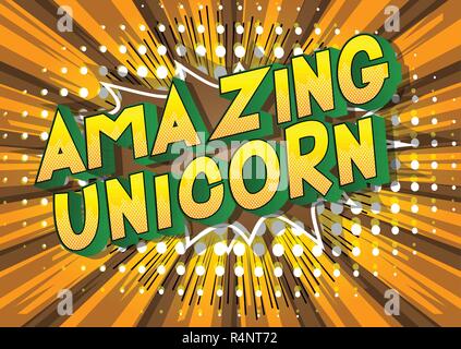 Amazing Unicorn - Vector illustrated comic book style phrase on abstract background. Stock Vector