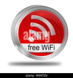decorative red free wireless WiFi button - 3D illustration Stock Photo