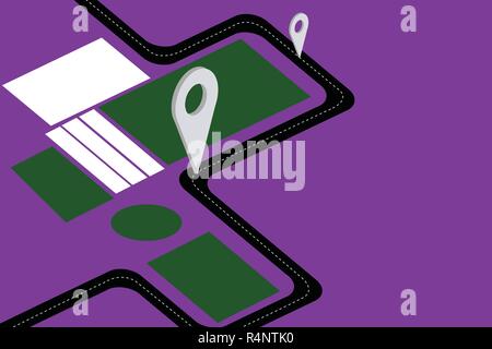 Design business concept Empty template copy space text for Ad website isolated. Road Map Navigation Marker 3D Locator Pin for Direction Route Advisory Stock Vector