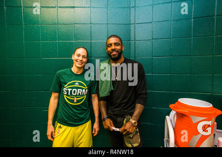 Portrait of two smiling basketball players, Seattle, Washington State, USA Stock Photo