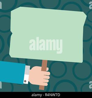 Business concept Empty template copy space isolated Posters coupons promotional material. Hu analysis Hand Holding Blank Colored Placard with Stick Ve Stock Vector