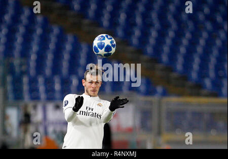 Rome, Italy, 27th November, 2018. Real Madrid's Gareth Bale heads the ball during the Champions League Group G soccer match between Roma and Real Madrid at the Olympic Stadium. Real Madrid won 2-0. © UPDATE IMAGES/ Alamy Live News Stock Photo