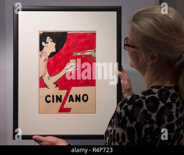 Mayfair and St. James’s, London, UK. 28 November, 2018. London Art Week combines special selling exhibitions and auctions with one-off events exploring 5,000 years of fine art. Talks and discussions cover a wide range of subjects, including a vibrant exhibition of early 20th century commercial illustration. Image: Cinzano, René Gruau. Stephen Ongpin Fine Art. Credit: Malcolm Park/Alamy Live News. Stock Photo