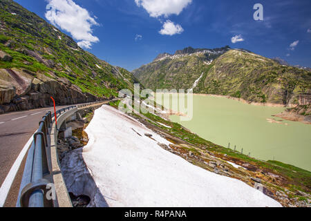 The Grimsel Pass, Switzerland, Europe. Grimsel pass is a mountain pass in Switzerland, crossing the Bernese Alps Stock Photo