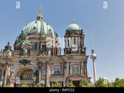 Cathedral Berliner Dom on Museum Island at sunny day in Berlin, Germany. TV tower in the background. Stock Photo