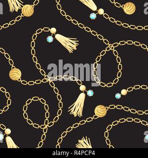 Chain belt pattern fashion design. Gold jewelry accessories seamless vector print for scarf and dress. Stock Vector