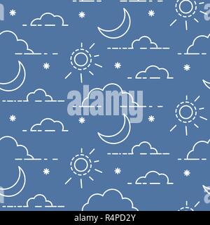 Clouds and sun in the sky vector seamless pattern. Stock Vector