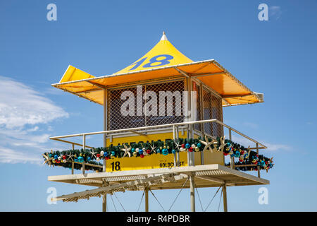 Lifeguard observation tower on the Gold Coast with christmas decorations on the tower,Gold Coast,Queensland,Australia Stock Photo