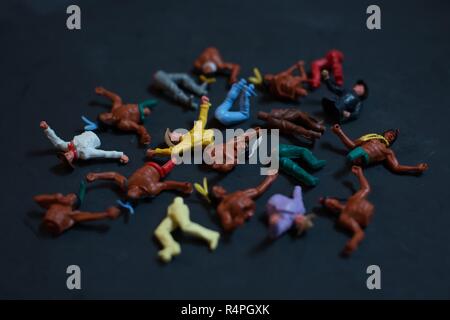 Still life with TImpo cowboys and Indians figures. Stock Photo