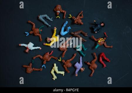 Still life with TImpo cowboys and Indians figures. Stock Photo