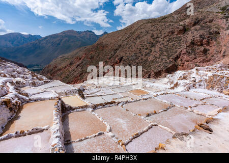 Salt ponds at Maras in Cusco, Peru Stock Photo