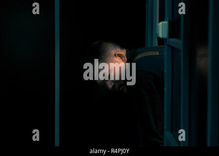 Portrait of a male worker close up at work Stock Photo