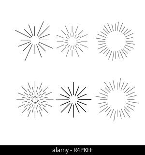 Sunburst ink hand drawn vector set. Vintage and hipster sun rays frames collection. Part four. Stock Vector