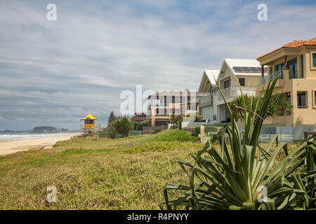 Gold Coast famous for its beaches and coastline, here with lifeguard yellow observation tower,Queensland,Australia Stock Photo