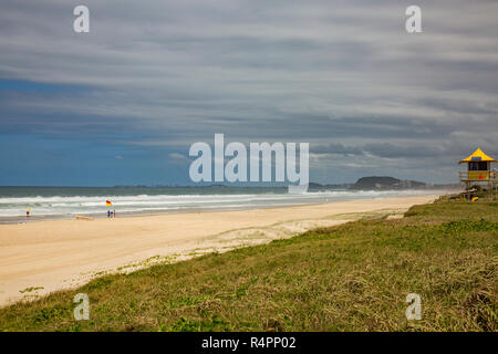 Gold Coast famous for its beaches and coastline, here with lifeguard yellow observation tower,Queensland,Australia Stock Photo