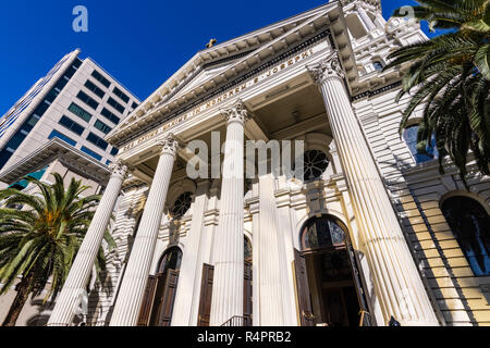 Exterior view of the Cathedral Basilica of St. Joseph, a large Roman Catholic church located in Downtown San Jose, south San Francisco bay area, Calif Stock Photo