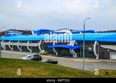 VLADIVOSTOK, RUSSIA - OCTOBER 20, 2018: The building of the Scientific Adaptation Corps on the territory of the Primorsky Aquarium or Oceanarium of th Stock Photo