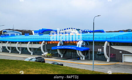 VLADIVOSTOK, RUSSIA - OCTOBER 20, 2018: The building of the Scientific Adaptation Corps on the territory of the Primorsky Aquarium or Oceanarium of th Stock Photo