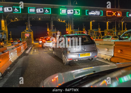 Toll,booth,booths,at,M4,Severn Bridge,crossing from England into Wales.Fee has been reduced in 2018,the tolls will be scrapped,on, December,17,2018. Stock Photo