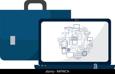 Business laptop and briefcase symbols vector illustration graphic design Stock Vector