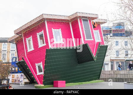 Upside Down House,Bournemouth,England,UK.Newly opened experience where everything in the house is upside down,creating unusual photo opportunities.A t Stock Photo