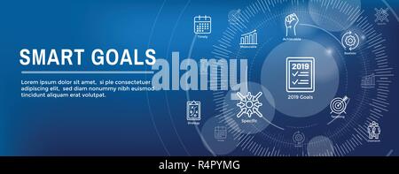 2019 SMART Goals Vector graphic w various Smart goal keywords Stock Vector
