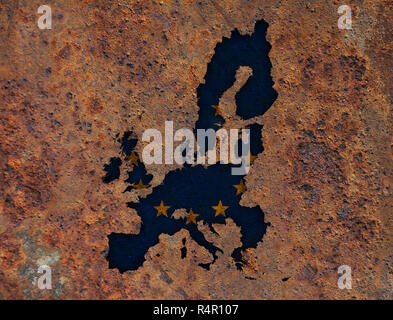 Map and flag of the EU on rusty metal Stock Photo - Alamy