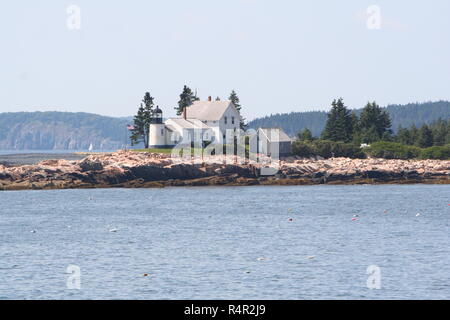 New England's Winter Harbor Lighthouse near Bar Harbor Maine and the Acadia National Park Stock Photo