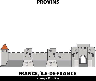 France, Ile-De-France - Provins, Town Of Medieval Fairs line travel landmark, skyline, vector design. France, Ile-De-France - Provins, Town Of Medieval Fairs linear illustration.  Stock Vector