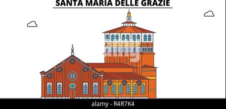 Santa Maria Delle Grazie line travel landmark, skyline, vector design. Santa Maria Delle Grazie linear illustration.  Stock Vector