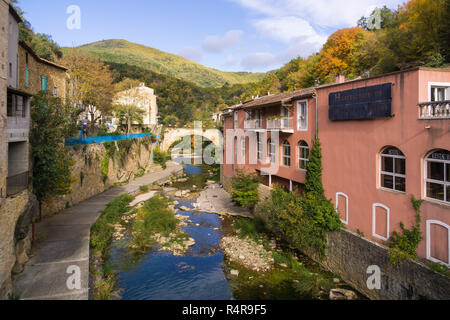 The town of Rennes-les-Bains, a commune in the Aude department in southern France Stock Photo