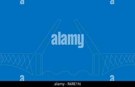 Drawbridge. One line. Blue background. Vector illustration. Stock Vector
