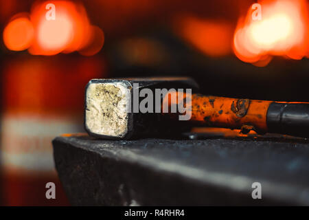 Hand anvil. hummers all blacksmith tools in forge. Stock Photo