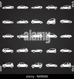 Cars collection set on black background for graphic and web design, Modern simple vector sign. Internet concept. Trendy symbol for website design web button or mobile app. Stock Vector