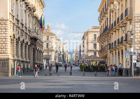 Catania, Sicily, Italy - August 23, 2017: People on the Via Etnea street in Catania's downtown Stock Photo