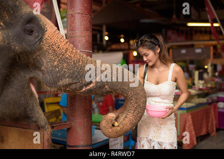 Young beautiful Asian woman having vacation in Ayutthaya, Thaila Stock Photo