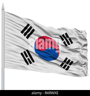 South Korea Flag on Flagpole Stock Photo