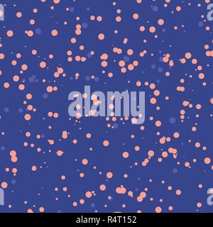 Abstract pattern with speckles pink color on blue background. Drops of paint, small drops. Vector illustration Stock Vector