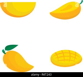 Mango fruit yellow icons set. Flat illustration of 4 mango fruit yellow vector icons isolated on white Stock Vector