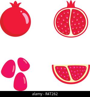 Pomegranate juice seeds garnet icons set. Flat illustration of 4 pomegranate juice seeds garnet vector icons isolated on white Stock Vector