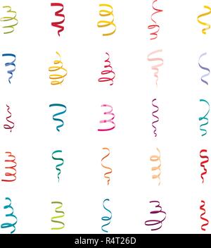 Serpentine coil ribbon icons set. Flat illustration of 25 serpentine coil ribbon vector icons isolated on white Stock Vector