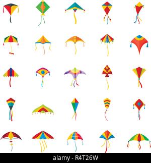 Kite flying festival surf icons set. Flat illustration of 25 kite flying festival surf vector icons isolated on white Stock Vector