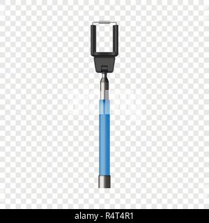 Blue selfie stick mockup. Realistic illustration of blue selfie stick vector mockup for on transparent background Stock Vector