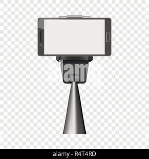 Smartphone on selfie stick mockup. Realistic illustration of smartphone on selfie stick vector mockup for on transparent background Stock Vector