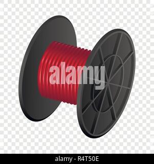 Red cable coil mockup. Realistic illustration of red cable coil vector mockup for on transparent background Stock Vector