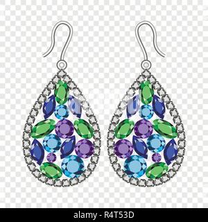 Gemstones earrings mockup. Realistic illustration of gemstones earrings vector mockup for on transparent background Stock Vector