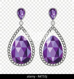 Amethyst earrings mockup. Realistic illustration of amethyst earrings vector mockup for on transparent background Stock Vector
