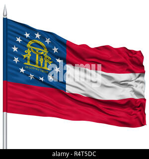 Isolated Georgia Flag on Flagpole, USA state Stock Photo